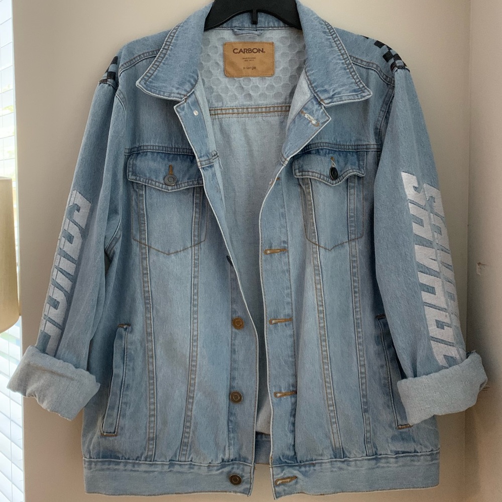 cute stylish denim jacket with graphic back